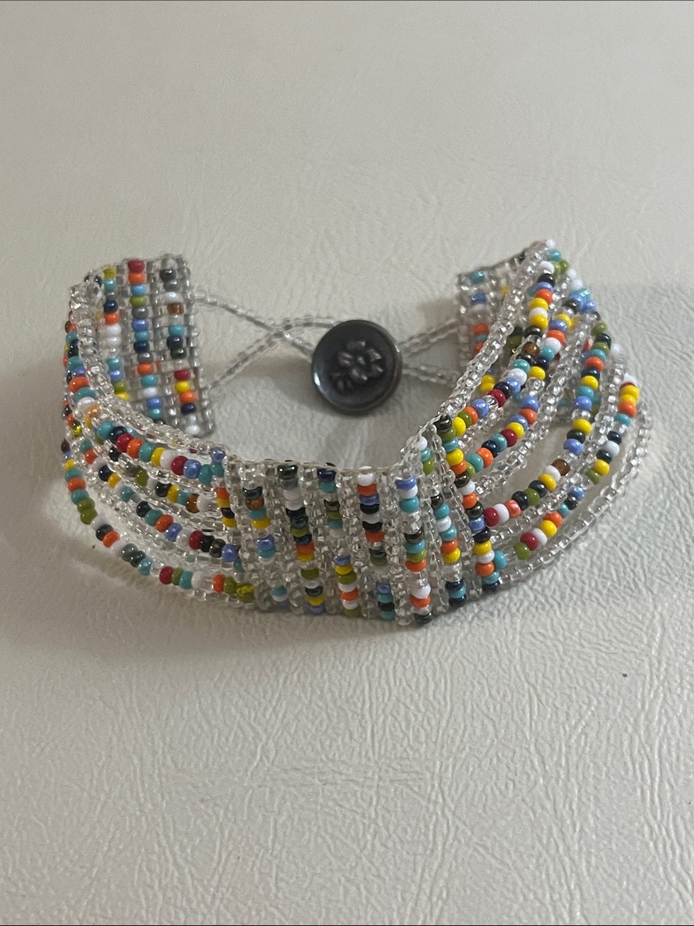 Handmade Multicolor Seed Bead Layered Bracelet with 925 Button Closure